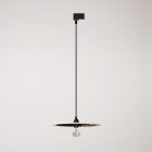 Rail-mounted pendant lamp UFO with double-sided wooden shade