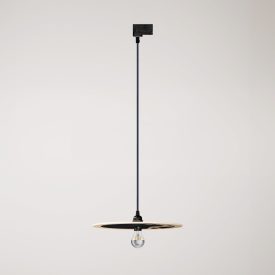 Rail-mounted pendant lamp UFO with double-sided wooden shade