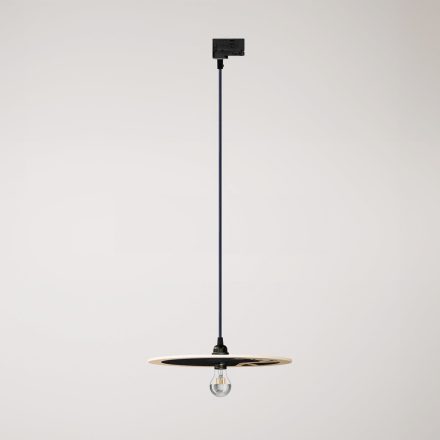 Rail-mounted pendant lamp UFO with double-sided wooden shade