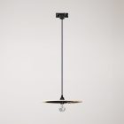 Rail-mounted pendant lamp UFO with double-sided wooden shade