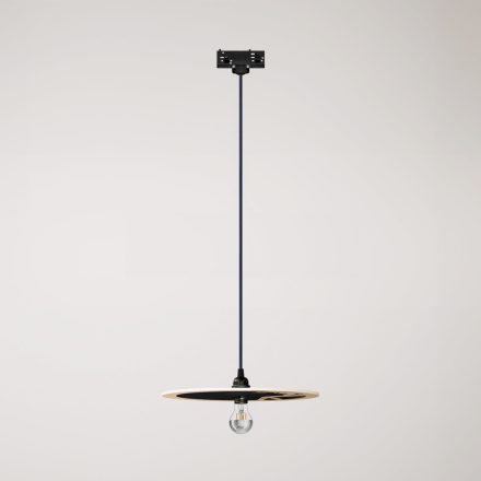 Rail-mounted pendant lamp UFO with double-sided wooden shade
