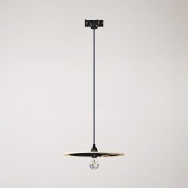 Rail-mounted pendant lamp UFO with double-sided wooden shade