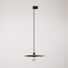 Rail-mounted pendant lamp UFO with double-sided wooden shade
