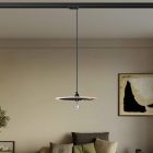 Rail-mounted pendant lamp UFO with double-sided wooden shade