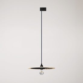 Rail-mounted pendant lamp UFO with double-sided wooden shade