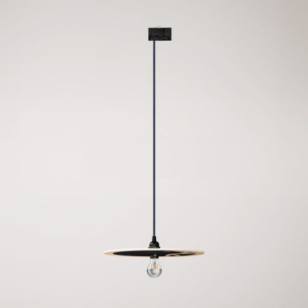Rail-mounted pendant lamp UFO with double-sided wooden shade