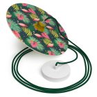 Suspended lamp with textile cable, UFO double-sided wooden lampshade and metal details - Made in Italy - Bulb included