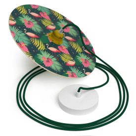   Suspended lamp with textile cable, UFO double-sided wooden lampshade and metal details - Made in Italy - Bulb included