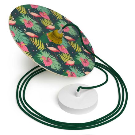 Suspended lamp with textile cable, UFO double-sided wooden lampshade and metal details - Made in Italy - Bulb included