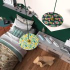 Suspended lamp with textile cable, UFO double-sided wooden lampshade and metal details - Made in Italy - Bulb included