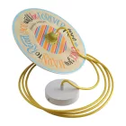  Suspended lamp with textile cable, UFO Pemberly Pond wooden lampshade and metal details - Made in Italy - With bulb