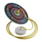  Suspended lamp with textile cable, UFO Pemberly Pond wooden lampshade and metal details - Made in Italy - With bulb