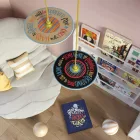  Suspended lamp with textile cable, UFO Pemberly Pond wooden lampshade and metal details - Made in Italy - With bulb