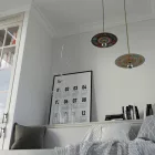  Suspended lamp with textile cable, UFO Pemberly Pond wooden lampshade and metal details - Made in Italy - With bulb