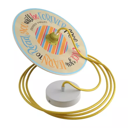  Suspended lamp with textile cable, UFO Pemberly Pond wooden lampshade and metal details - Made in Italy - With bulb
