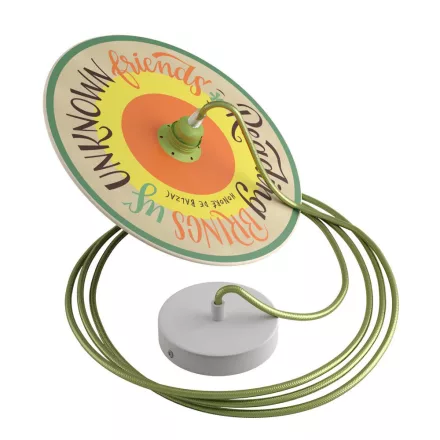  Suspended lamp with textile cable, UFO Pemberly Pond wooden lampshade and metal details - Made in Italy - With bulb