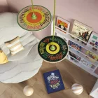  Suspended lamp with textile cable, UFO Pemberly Pond wooden lampshade and metal details - Made in Italy - With bulb