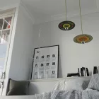  Suspended lamp with textile cable, UFO Pemberly Pond wooden lampshade and metal details - Made in Italy - With bulb
