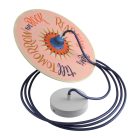  Suspended lamp with textile cable, UFO Pemberly Pond wooden lampshade and metal details - Made in Italy - With bulb