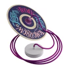  Suspended lamp with textile cable, UFO Pemberly Pond wooden lampshade and metal details - Made in Italy - With bulb