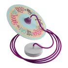  Suspended lamp with textile cable, UFO Pemberly Pond wooden lampshade and metal details - Made in Italy - With bulb