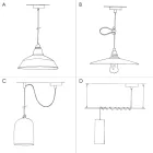  Suspended lamp with textile cable, UFO Pemberly Pond wooden lampshade and metal details - Made in Italy - With bulb