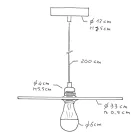  Suspended lamp with textile cable, UFO Pemberly Pond wooden lampshade and metal details - Made in Italy - With bulb