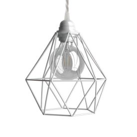   Suspended lamp with textile cable, diamond-shaped lampshade and metal details - Made in Italy - Bulb included