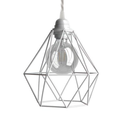 Suspended lamp with textile cable, diamond-shaped lampshade and metal details - Made in Italy - Bulb included
