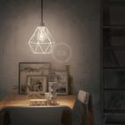 Suspended lamp with textile cable, diamond-shaped lampshade and metal details - Made in Italy - Bulb included