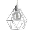 Suspended lamp with textile cable, diamond-shaped lampshade and metal details - Made in Italy - Bulb included