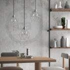 Suspended lamp with textile cable, diamond-shaped lampshade and metal details - Made in Italy - Bulb included