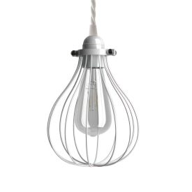   Suspended lamp with textile cable, drop-shaped lampshade and metal details - Made in Italy - Bulb included