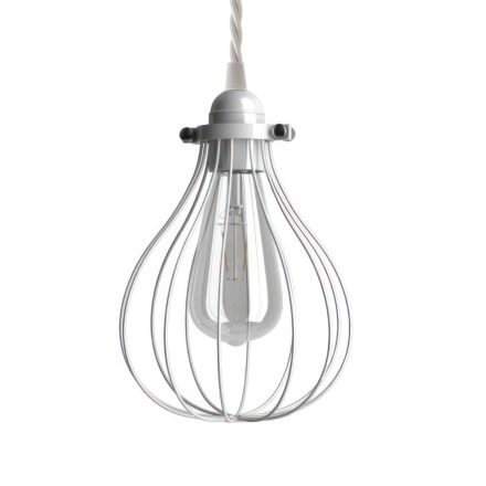 Suspended lamp with textile cable, drop-shaped lampshade and metal details - Made in Italy - Bulb included