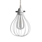 Suspended lamp with textile cable, drop-shaped lampshade and metal details - Made in Italy - Bulb included