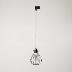 Suspension with teardrop-shaped lampshade for rail