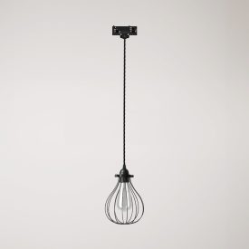 Suspension with teardrop-shaped lampshade for rail