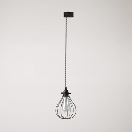 Suspension with teardrop-shaped lampshade for rail