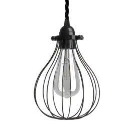   Suspended lamp with textile cable, drop-shaped lampshade and metal details - Made in Italy - Bulb included