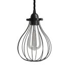 Suspended lamp with textile cable, drop-shaped lampshade and metal details - Made in Italy - Bulb included