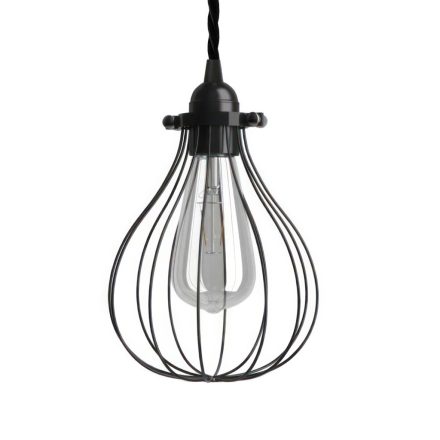 Suspended lamp with textile cable, drop-shaped lampshade and metal details - Made in Italy - Bulb included