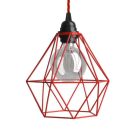 Suspended lamp with textile cable, diamond-shaped lampshade and metal details - Made in Italy - Bulb included
