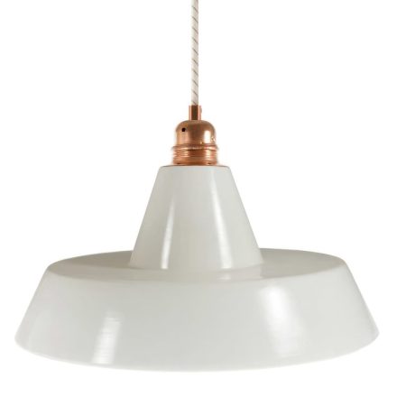Suspended lamp with textile cable, industrial ceramic lampshade and metal coating - Made in Italy - Bulb included