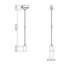 Metal rail-mounted pendant lamp in contrasting design