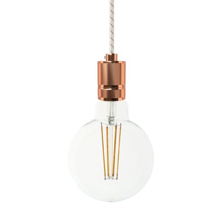 Suspended lamp with textile cable and engraved aluminum lamp holder - Made in Italy - Bulb included