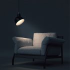 Suspended lamp with textile cable, Broadway lampshade and metal details - Made in Italy - Bulb included