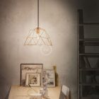 Suspended lamp with textile cable, dome lampshade and metal details - Made in Italy - Bulb included