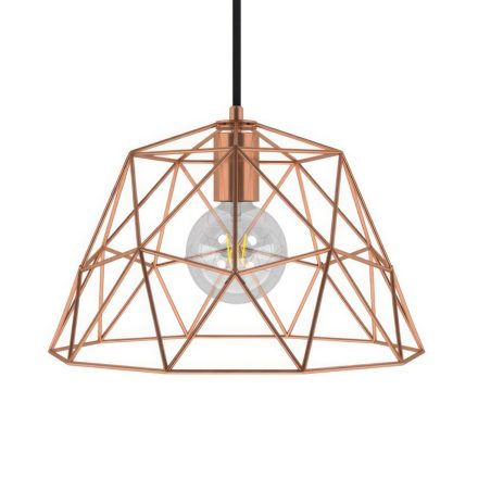 Suspended lamp with textile cable, dome lampshade and metal details - Made in Italy - Bulb included