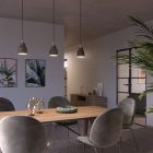 Suspended lamp with textile cable, ceramic lampshade and metal details - Made in Italy - Bulb included