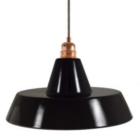   Suspended lamp with textile cable, industrial ceramic lampshade and metal coating - Made in Italy - Bulb included